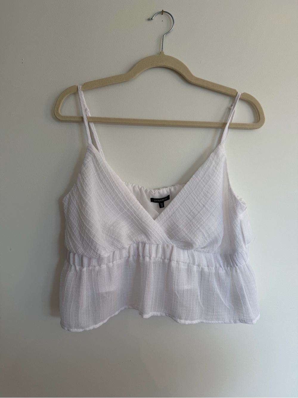 Dynamite White Gauze Babydoll Tank Top | Sheer Flowy Summer Cami | Size Large